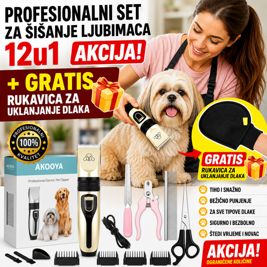 Profesionalni Set za Šišanje Ljubimaca 12u1 + GRATIS Rukavica za Uklanjanje Dlaka