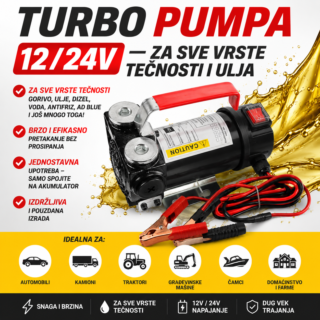 Turbo Pumpa 12/24V – ZA SVE VRSTE TEČNOSTI I ULJA