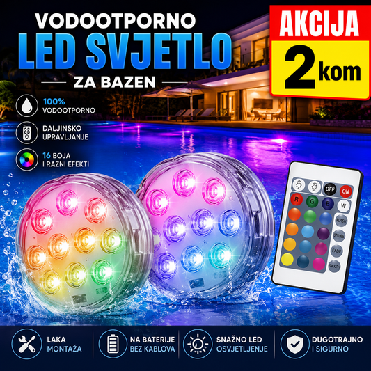 Vodootporno LED svjetlo za BAZEN - Daljinska kontrola - 16 BOJA (2 komada)