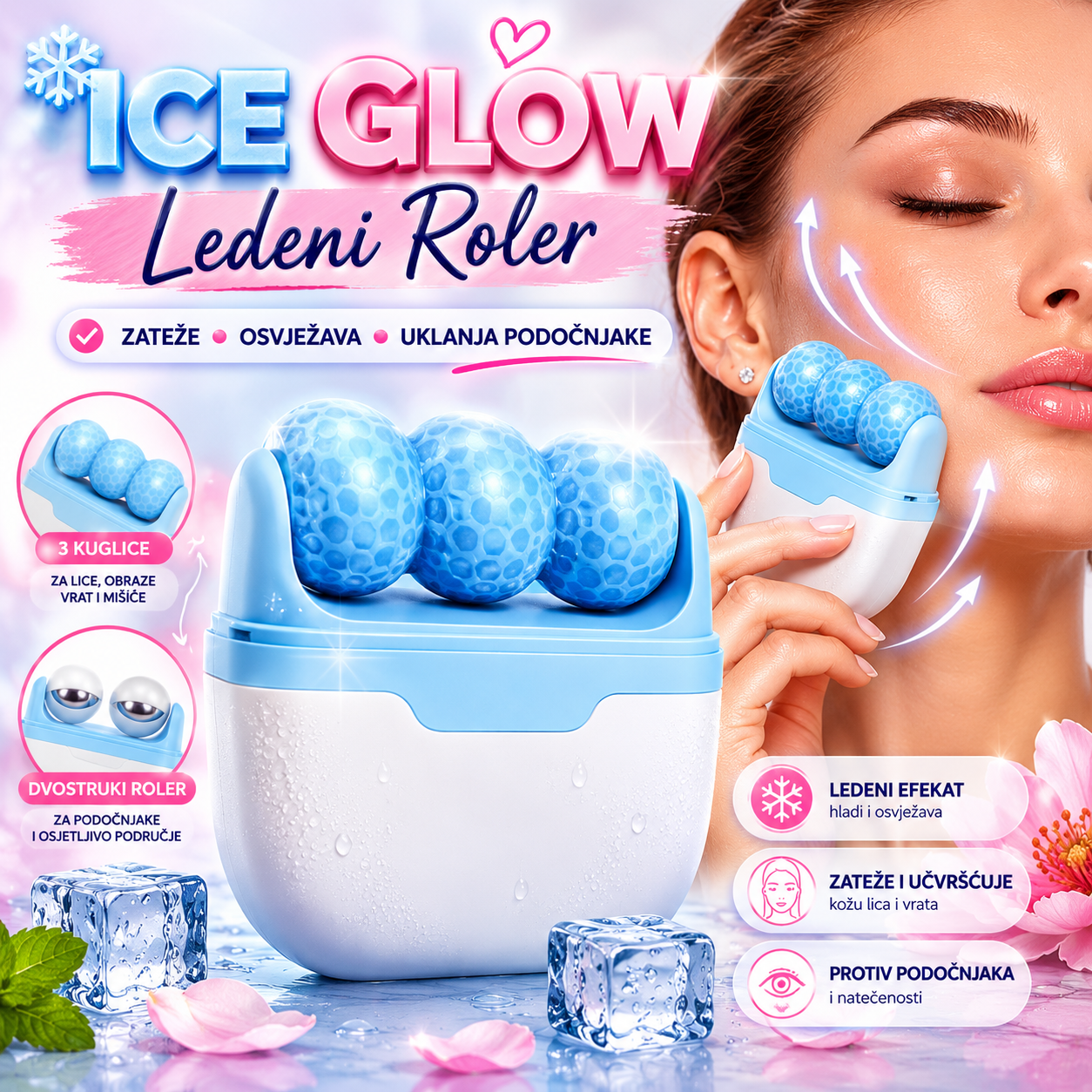 ICE GLOW – Ledeni Roler za ZATEZANJE Lica i PROTIV Podočnjaka
