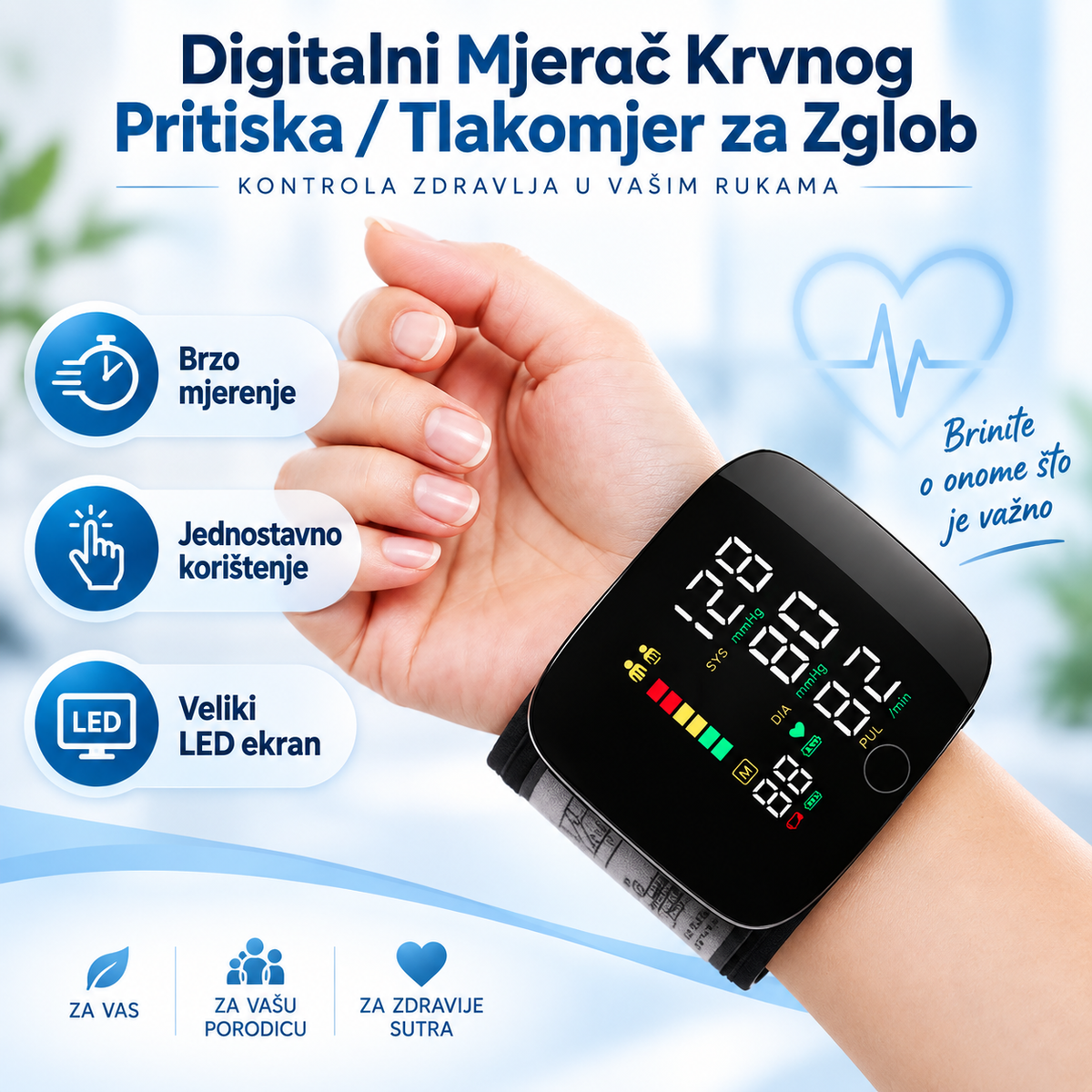 Digitalni Mjerač Krvnog Pritiska/Tlakomjer za Zglob
