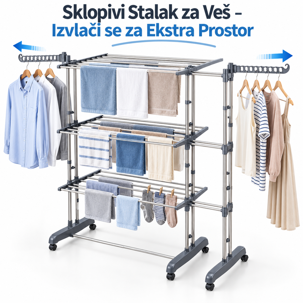 Sklopivi Stalak za Veš – Izvlači se za Ekstra Prostor