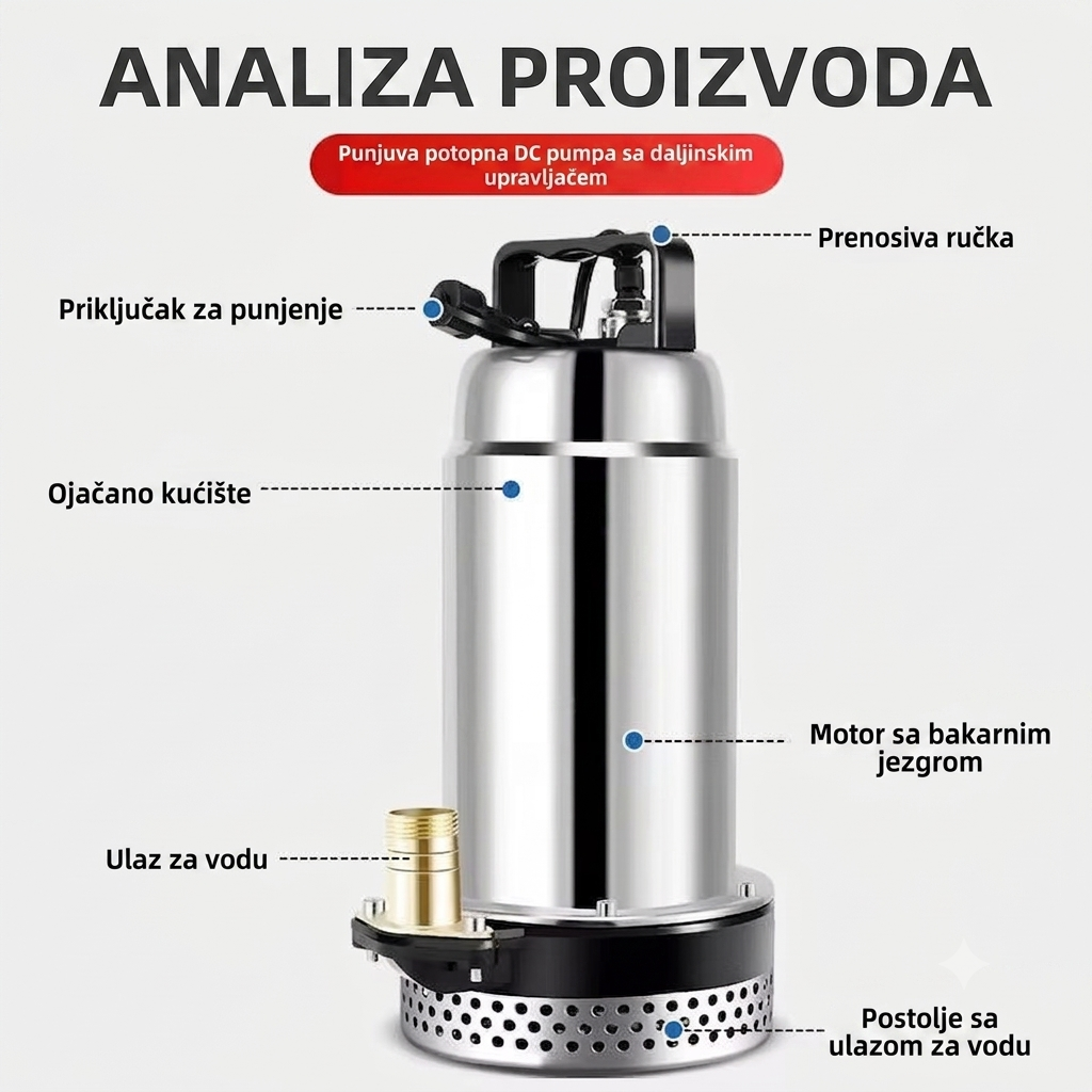 Bežična Potopna Pumpa 200W sa Daljinskim Upravljačem